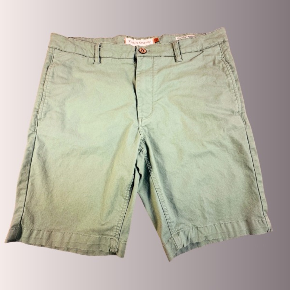 Tailor Vintage Men Green Chino Shorts Slim Fit Stretch Comfort Waist Size 34 x 9
